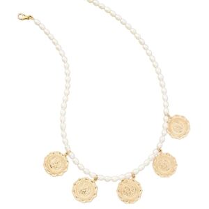 🪙 Piper K Galley Of Los Angeles St. Christopher Coin Glass Pearl 16"  Necklace